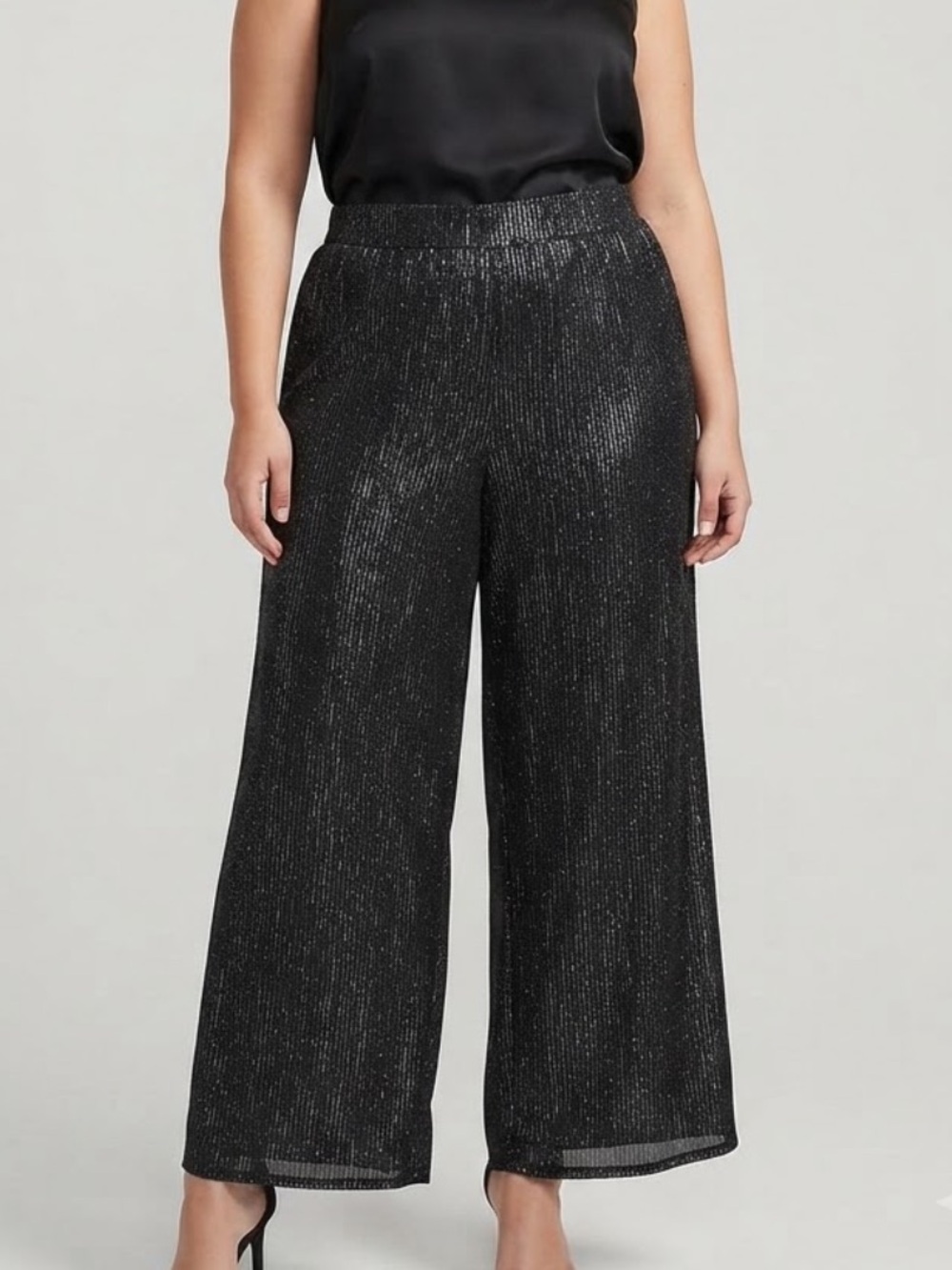 NWT REITMANS Rock ‘N Shine Black Wide Leg Stretch Metallic Pants size Large